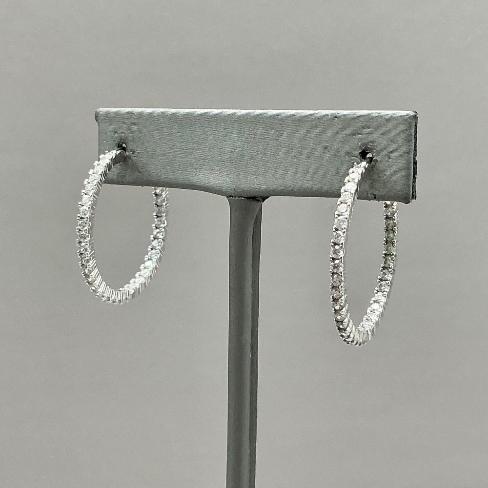 Hoop Earrings Women Silver Tone Pave Rhinestone In and Out Round Jewelry Gift